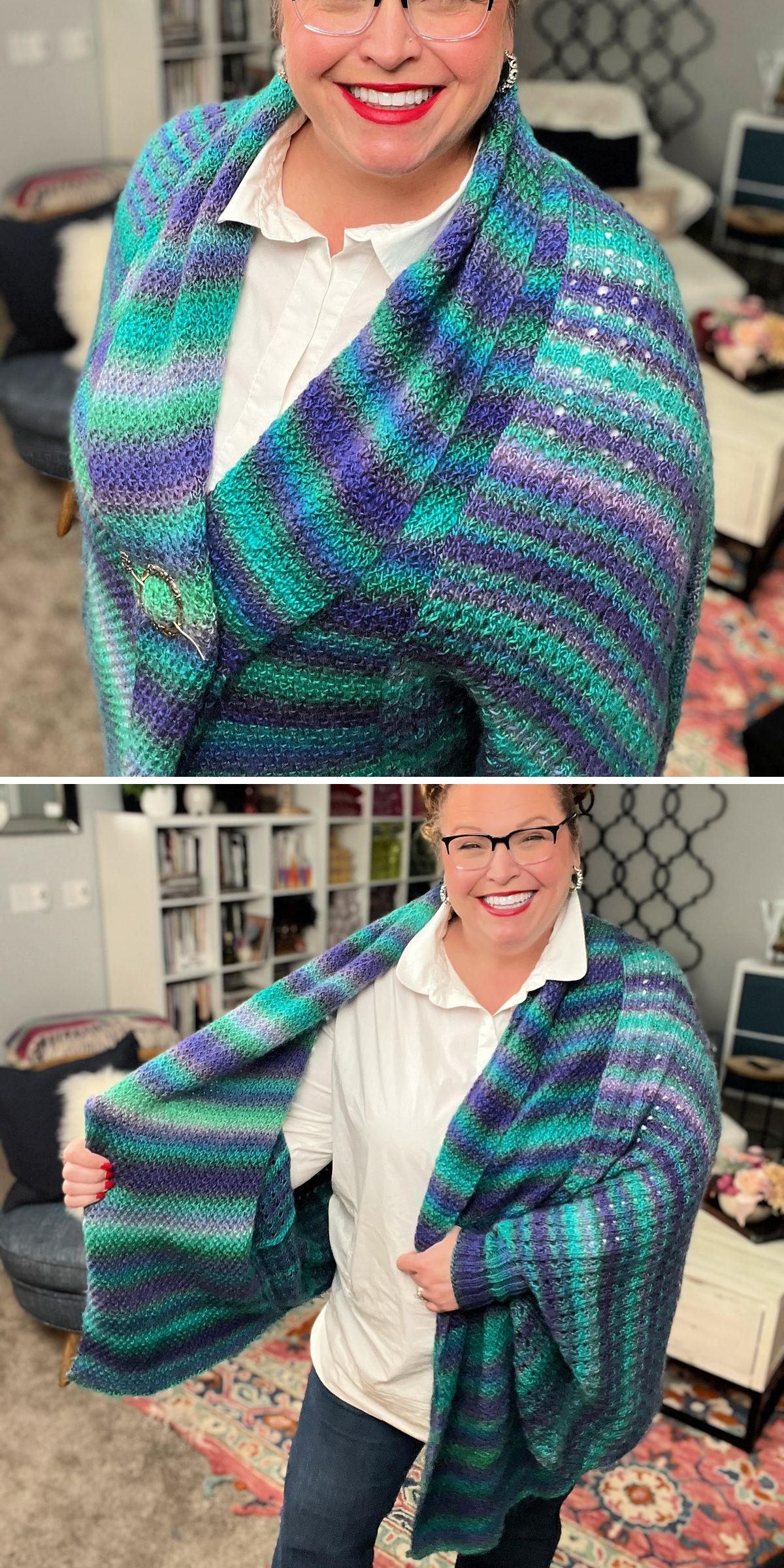 an oversized cocoon knit cardigan in gradient colorway