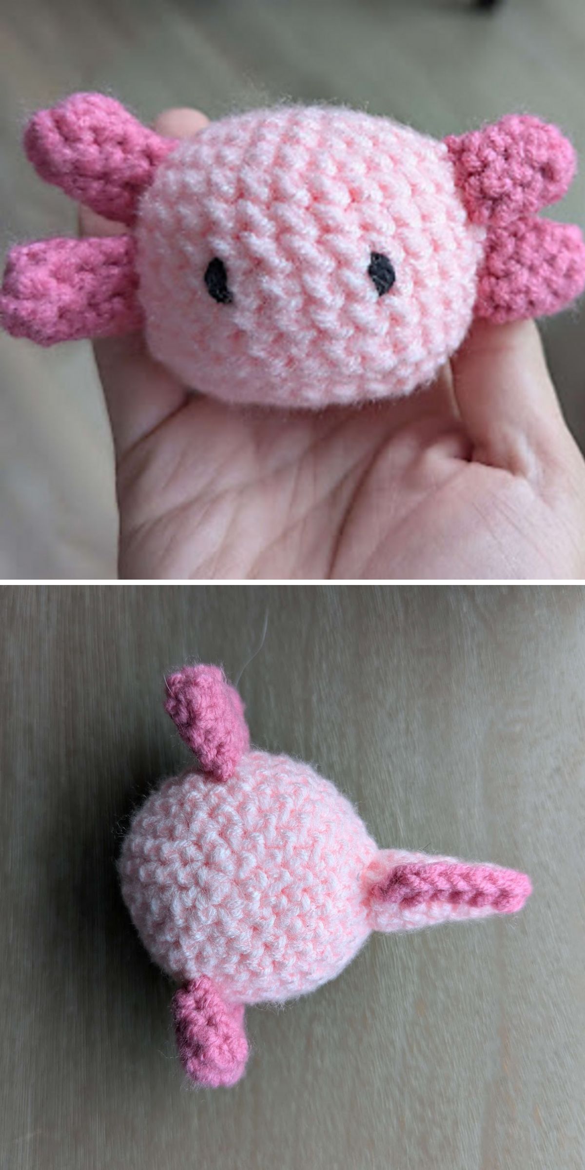 a small crochet axolotl amigurumi