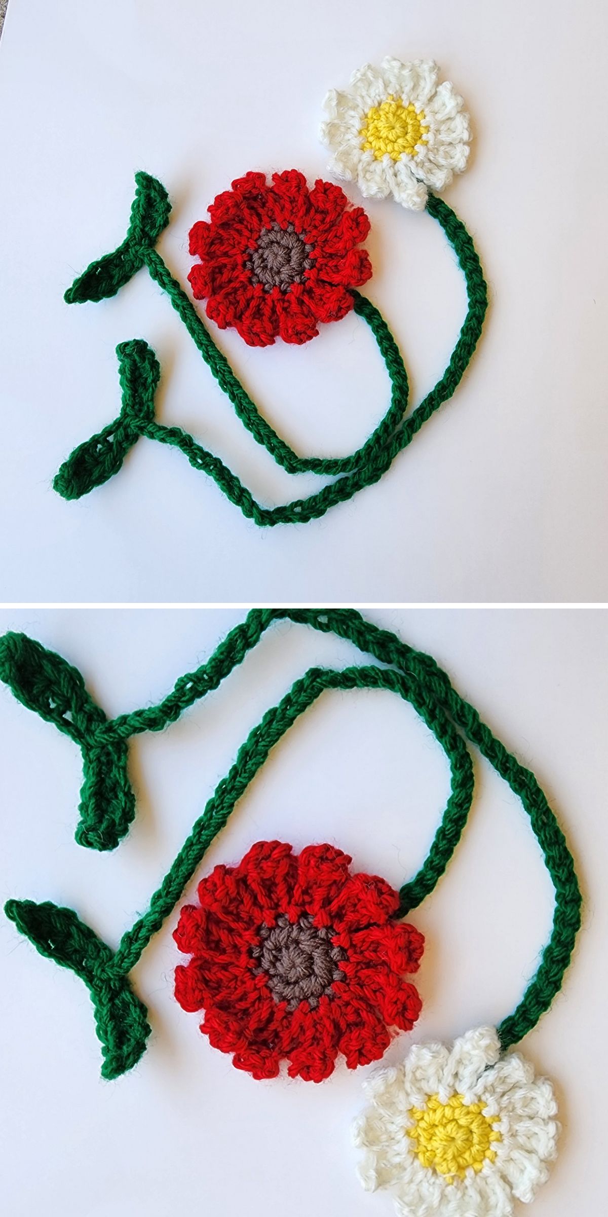 crochet bookmarks with colorful flower tips