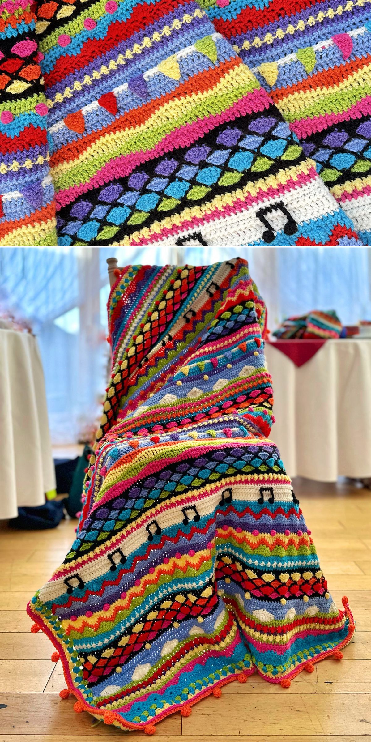 a colorful crochet striped blanket