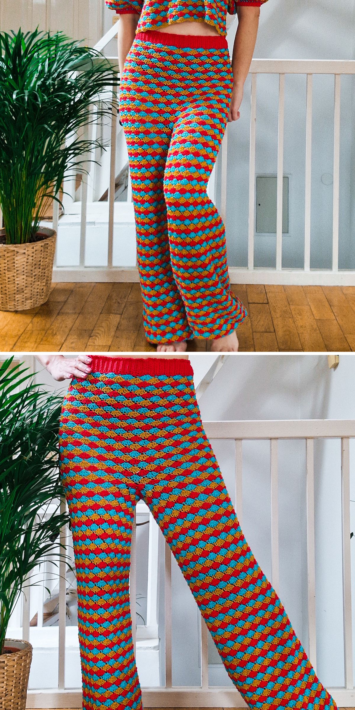 long colorful crochet pants