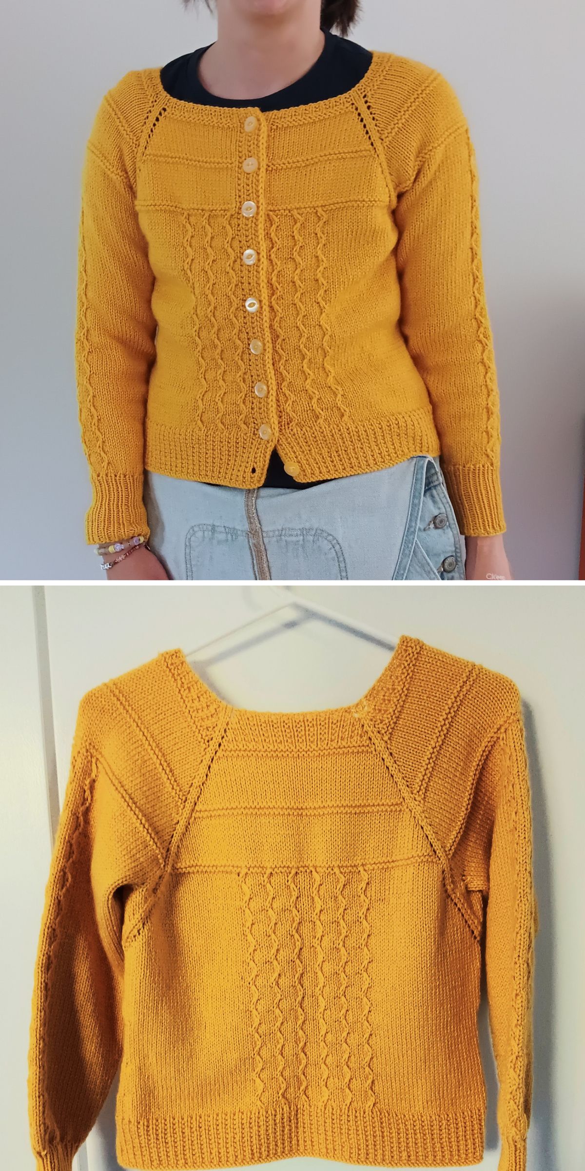 a cropped knit cardigan in a yellow color