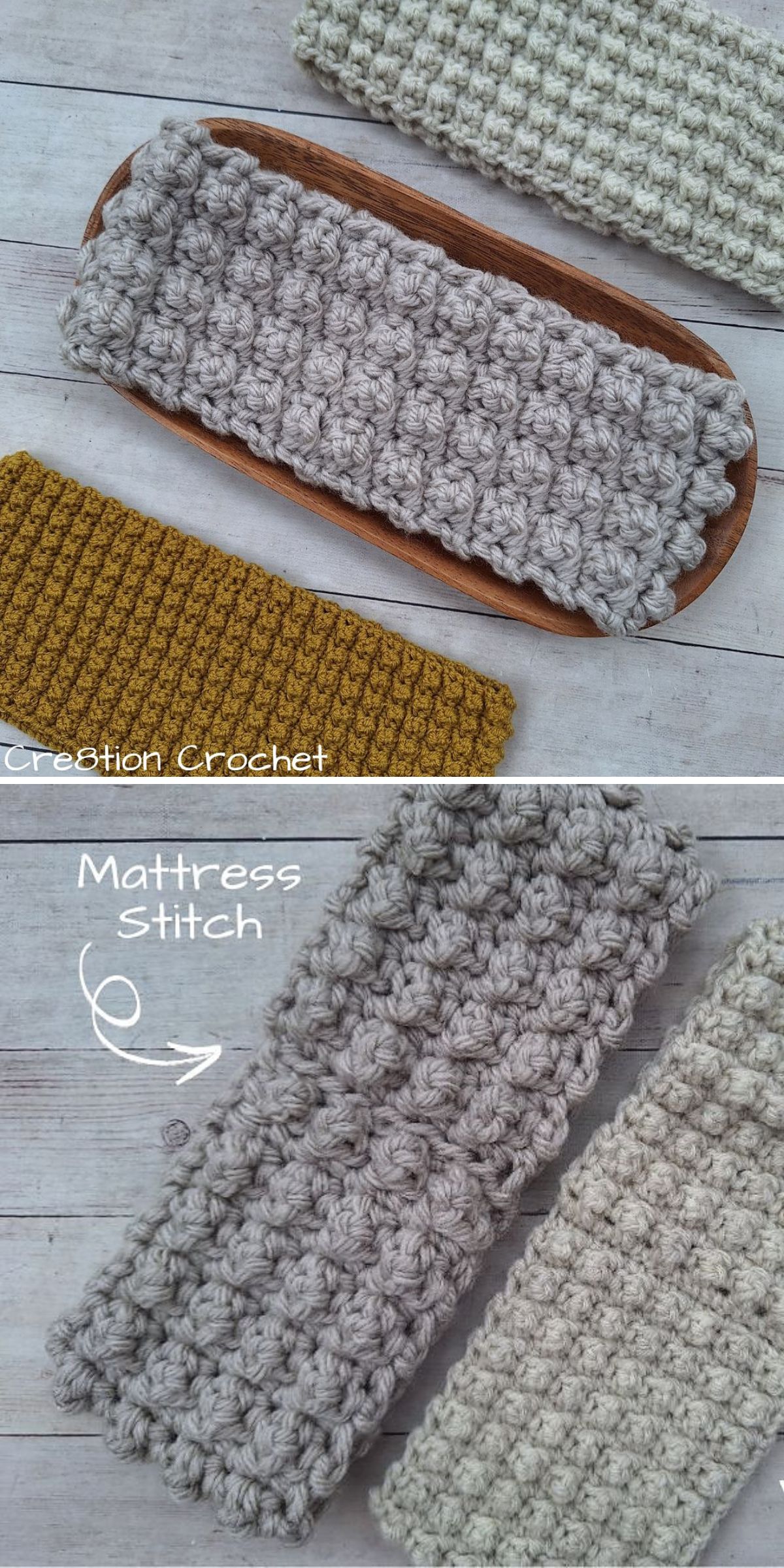 a crochet headband featuring a bumpy texture