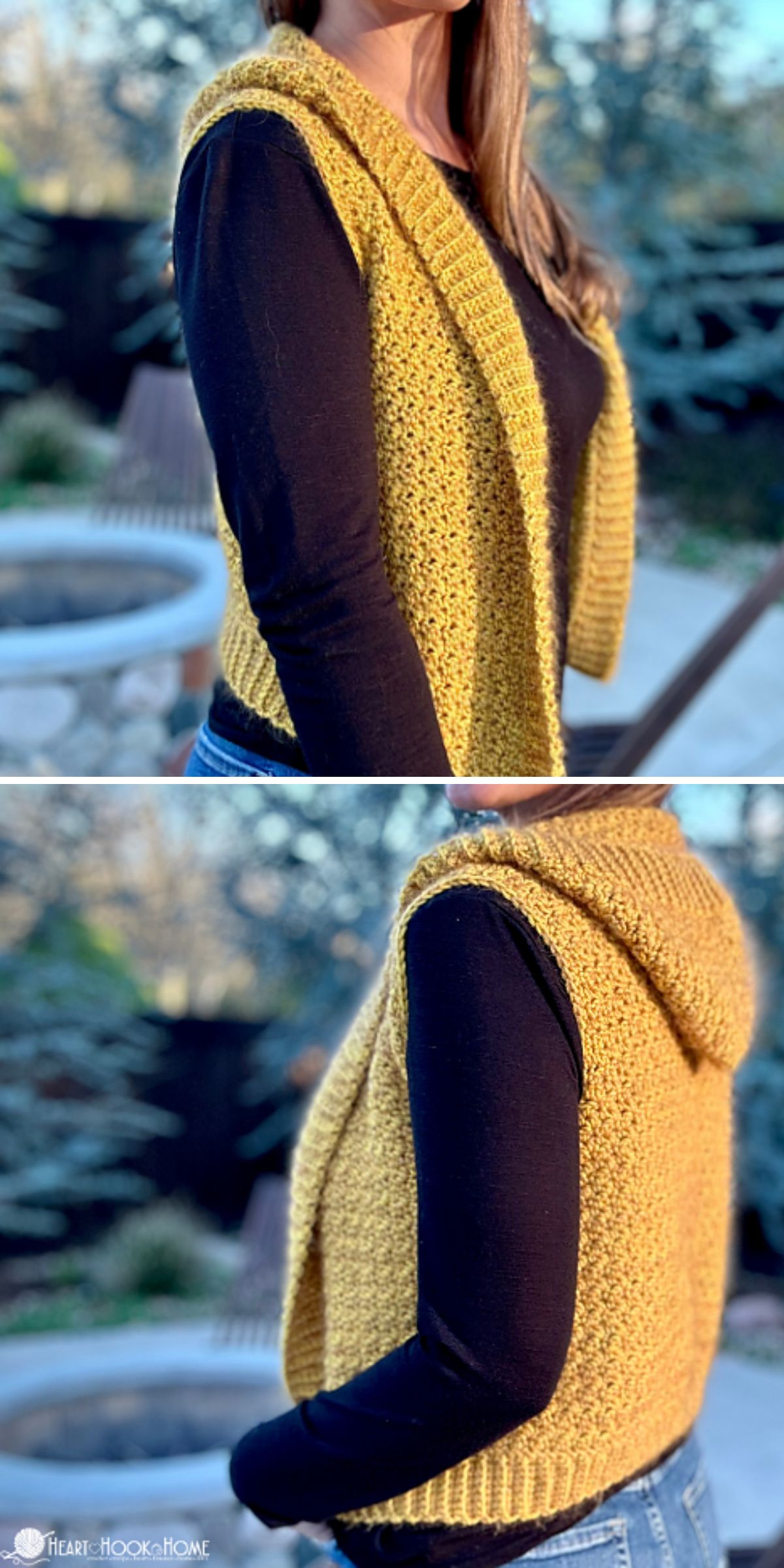 a simple crochet vest with a hood in a yellow color