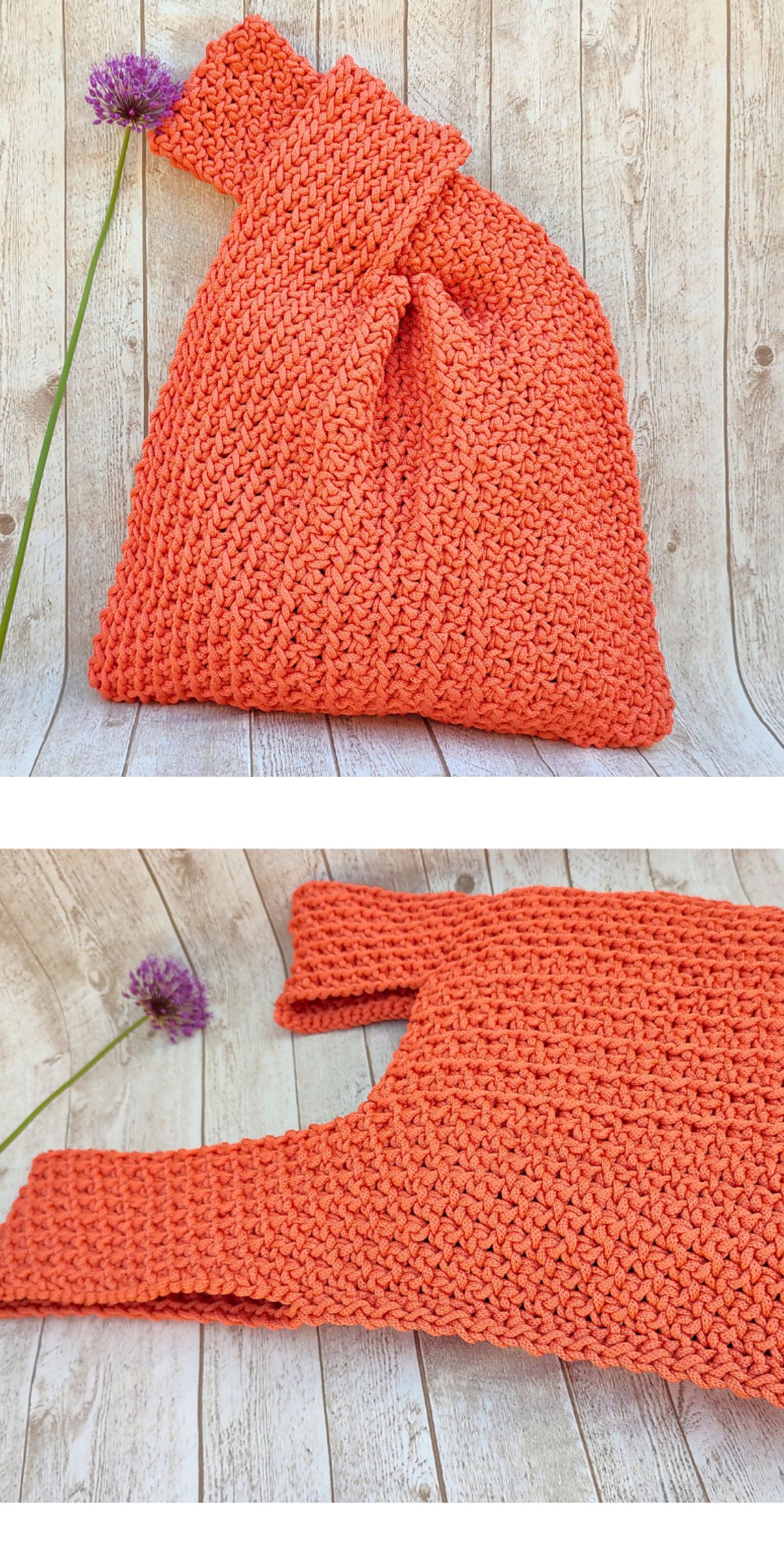 a simple crochet knot bag in a peach-like shade