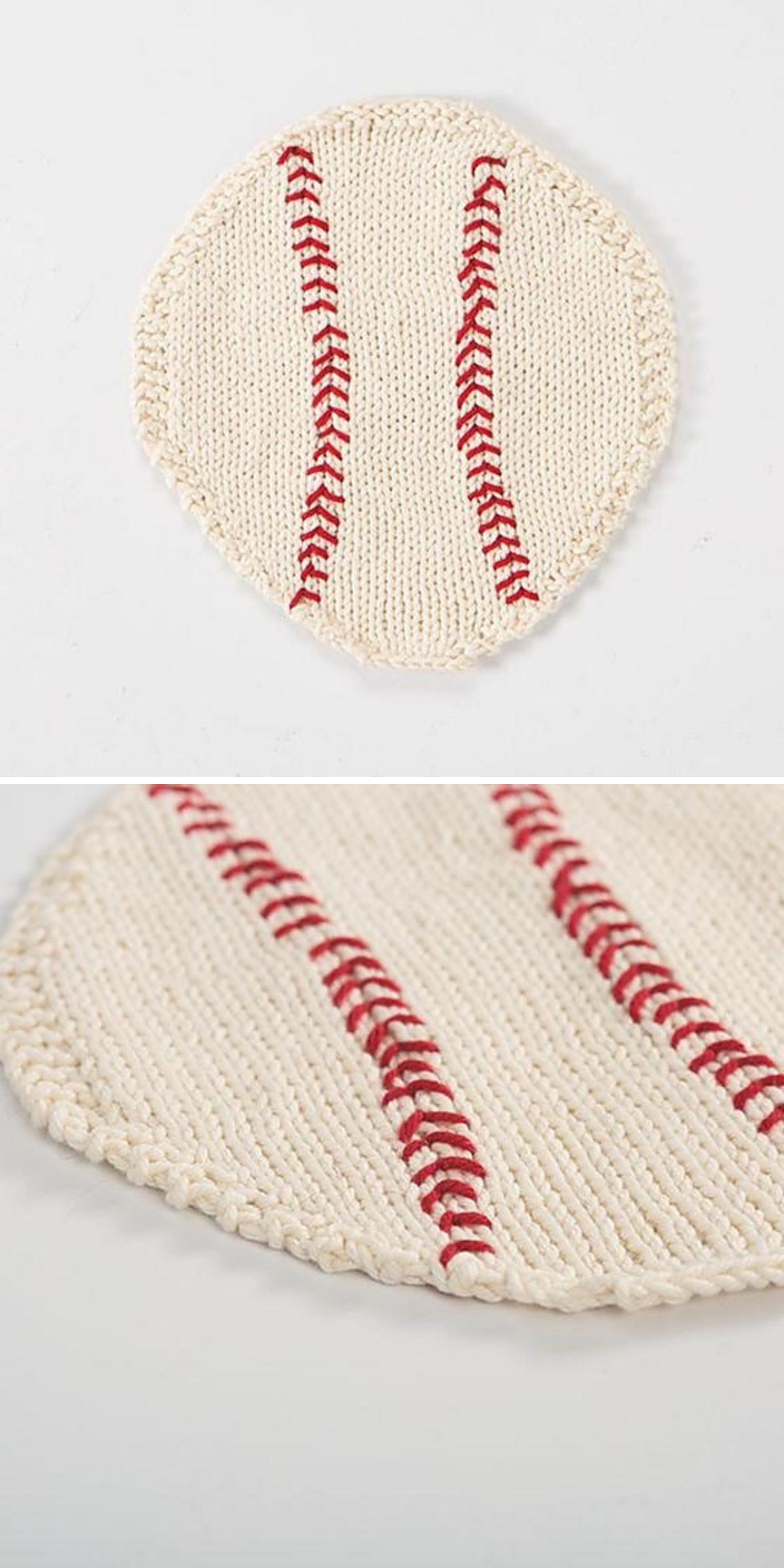 a knit dishcloth shaped like a baseball