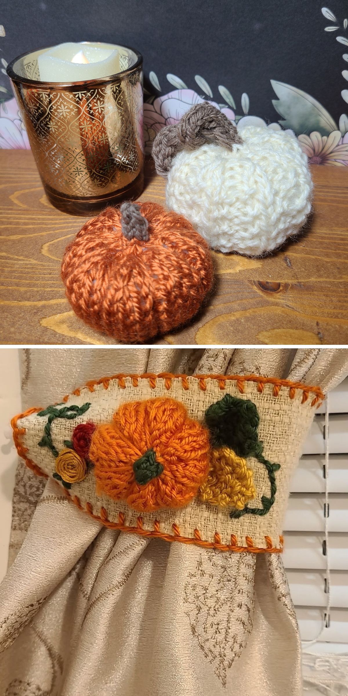 two small knitted pumpkins