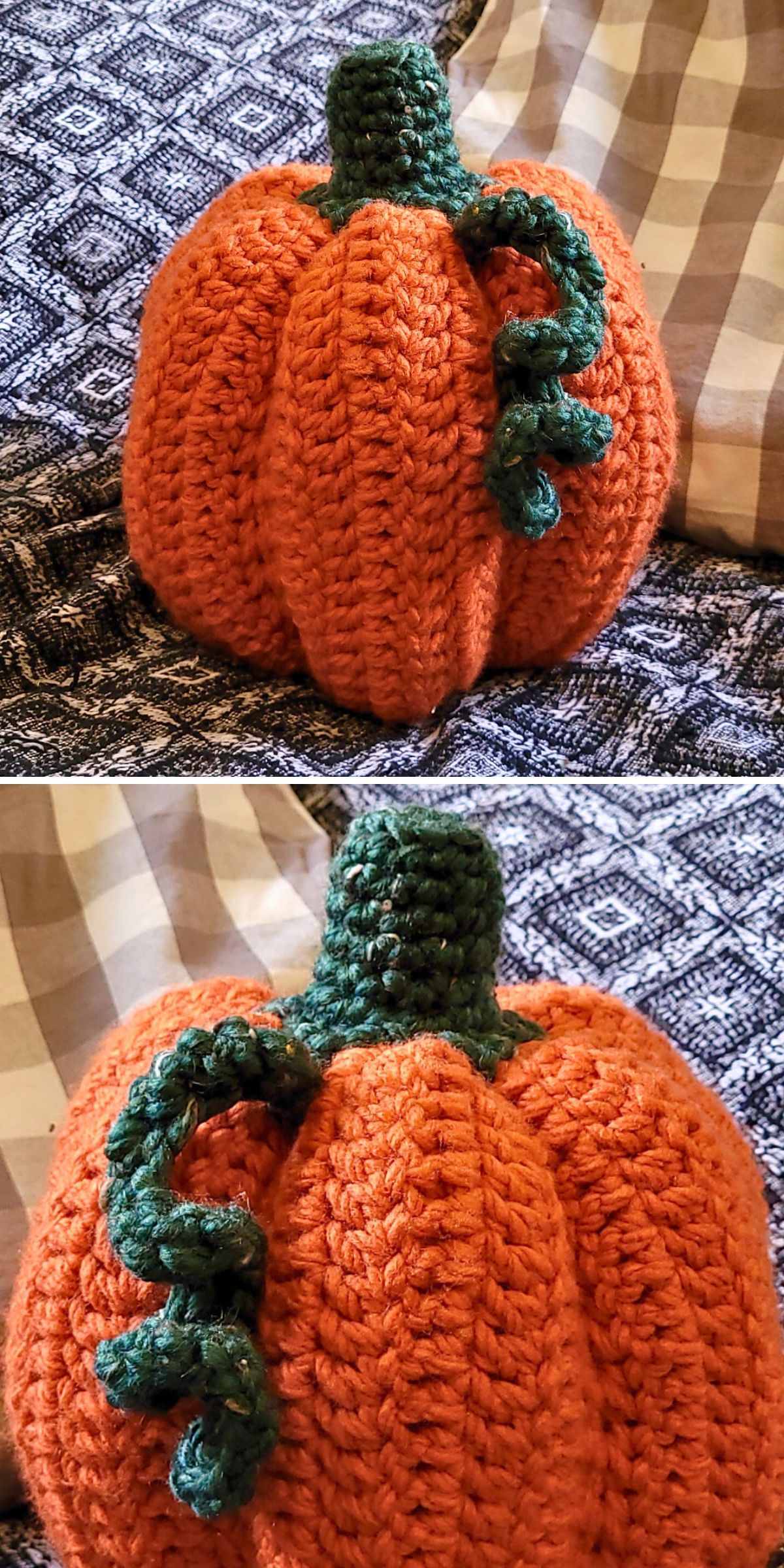a crochet pumpkin pillow