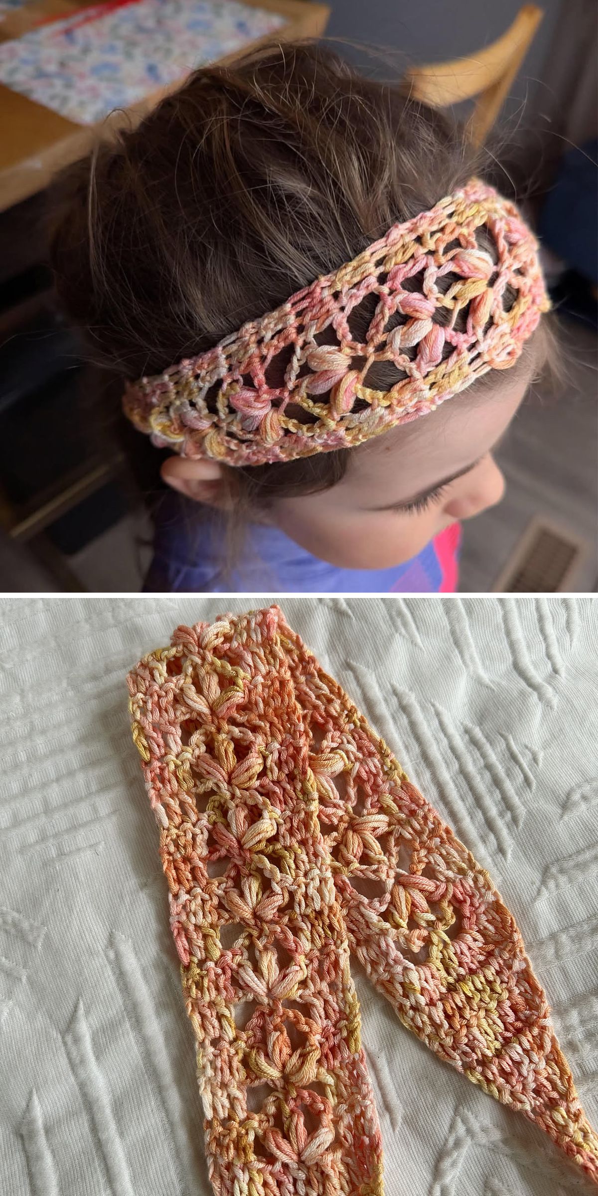 a crocheted lace headband