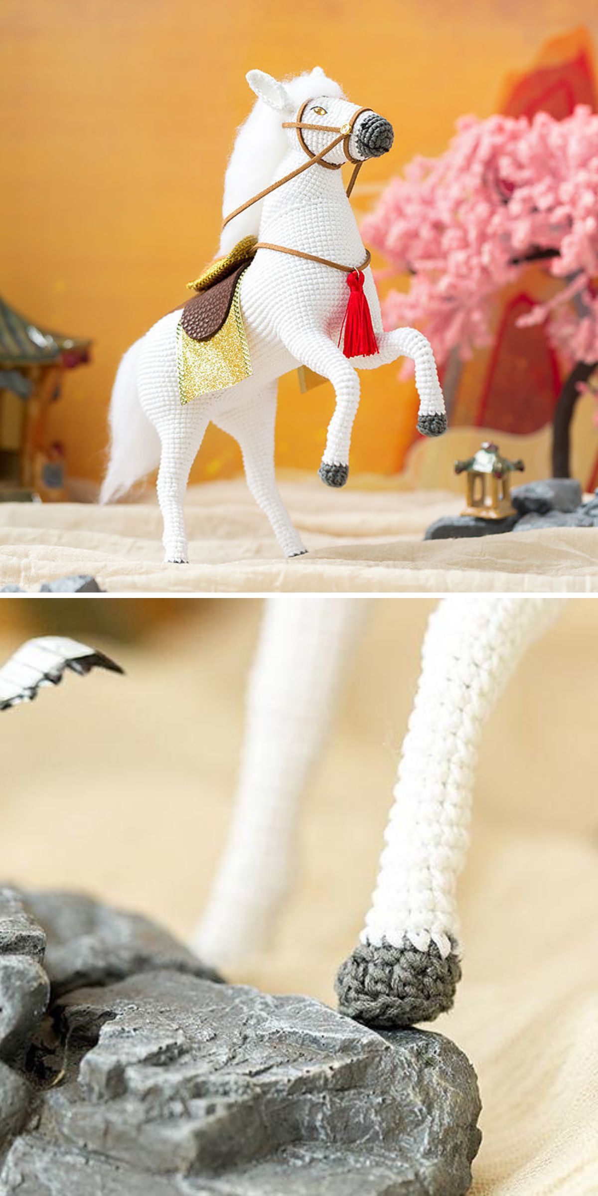 a white crochet horse amigurumi