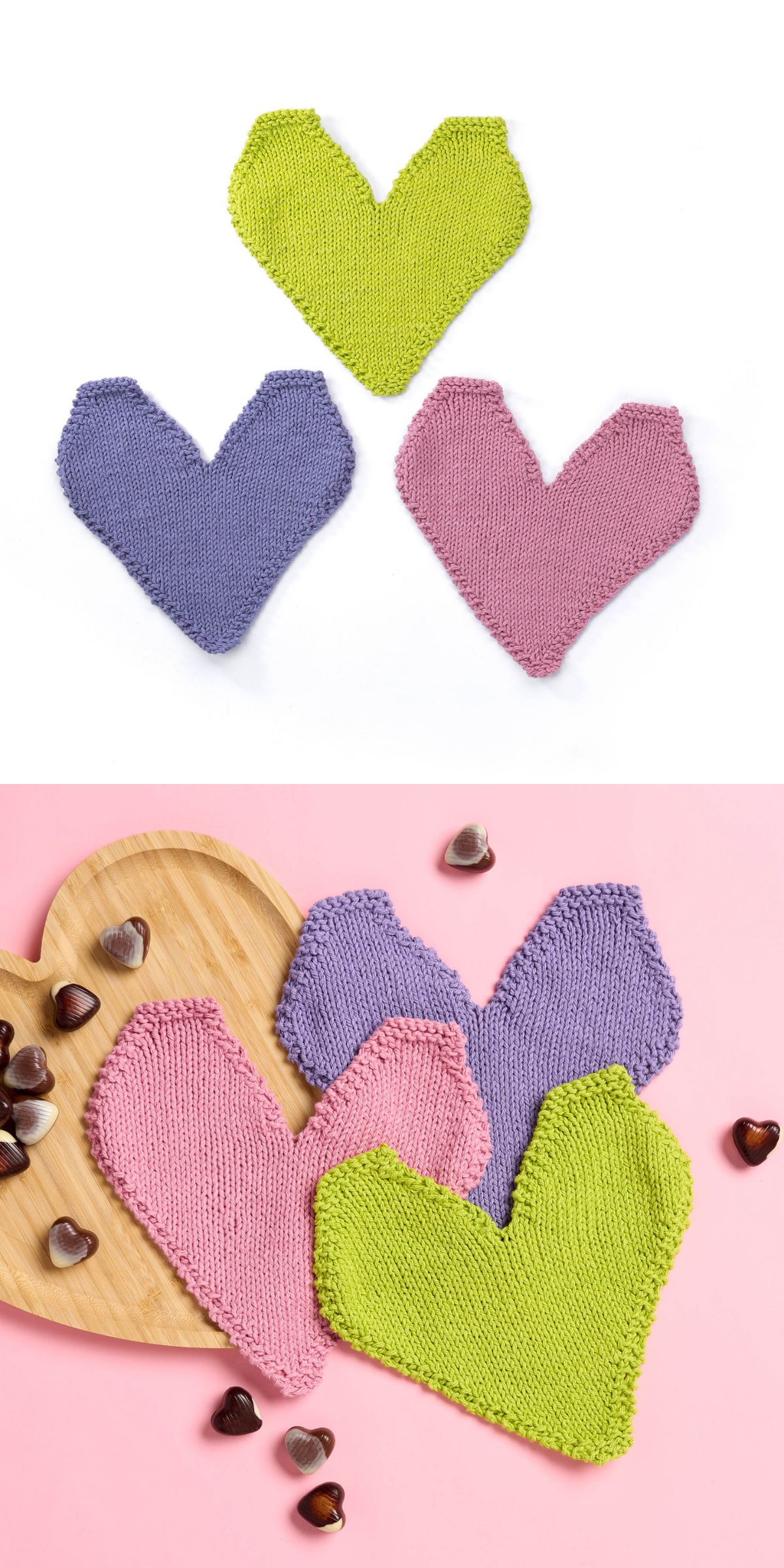 a knitted heart-shaped washcloth