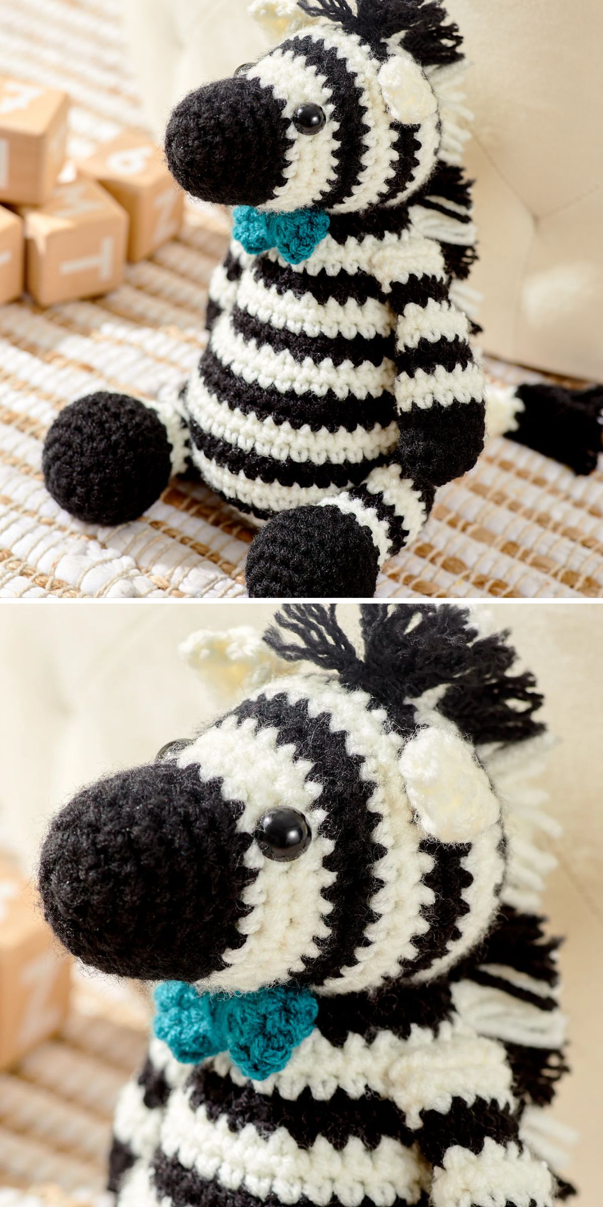a crocheted zebra toy