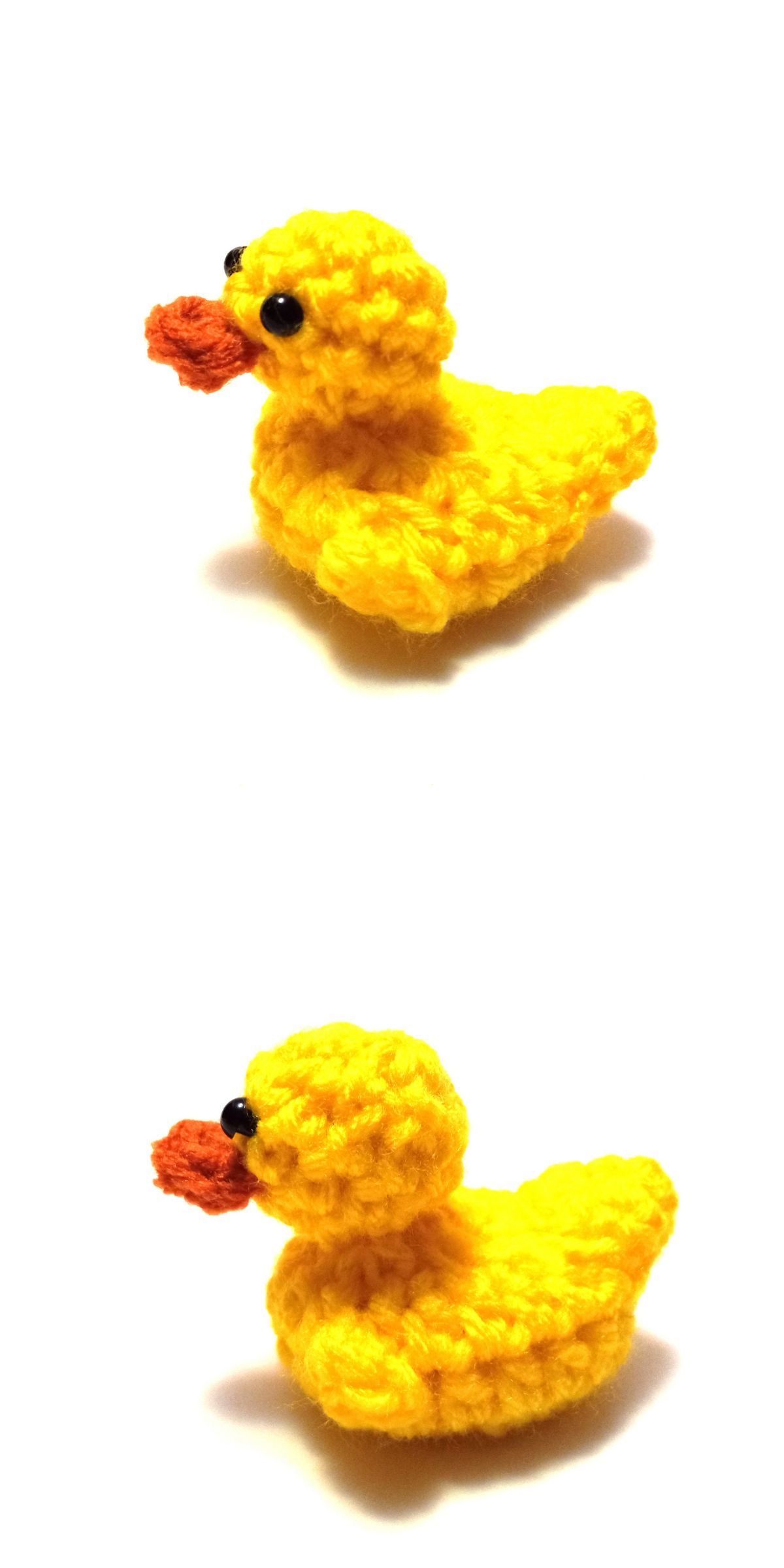 funny yellow crochet duck resembling bathing duck toys