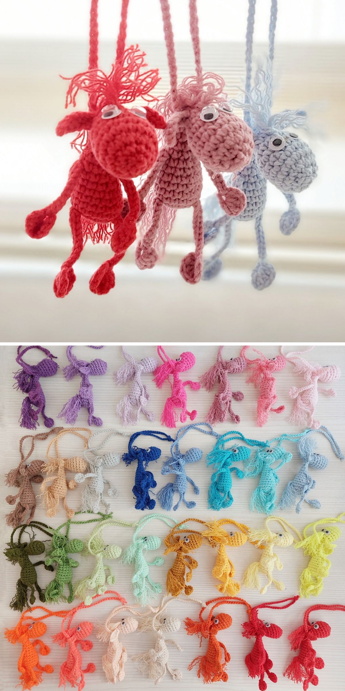 cute crochet horse keychains in different colors