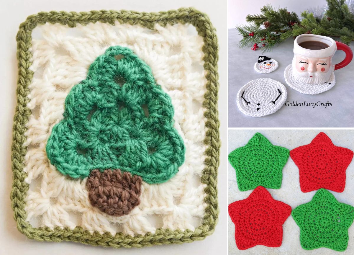 16 Free Crochet Christmas Coaster and Granny Square Patterns
