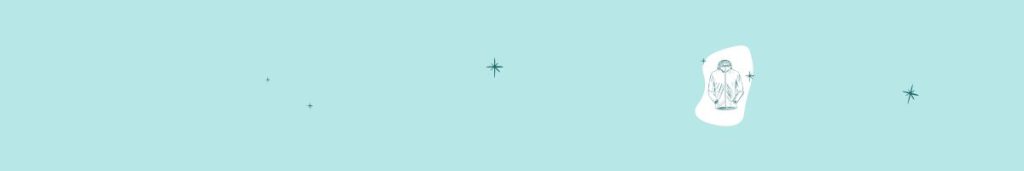 Minimalist illustration of a jacket on a light blue background with a few small star-like sparkles scattered around, inspired by cozy winter crochet patterns.