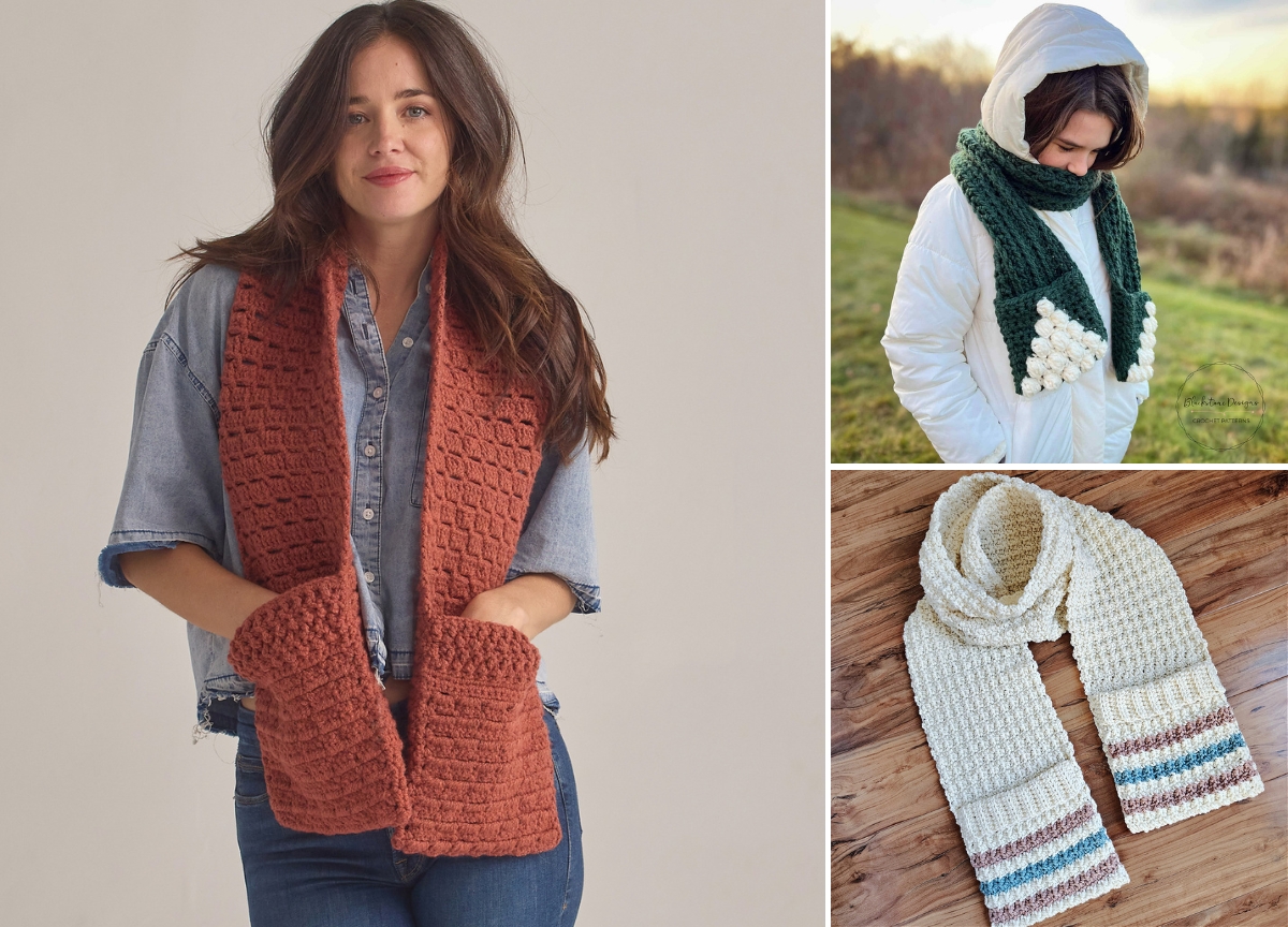 Free Crochet Scarf with Pockets Patterns for Hands-Free Warmth